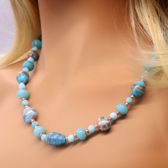 Necklace Turquoise Painted Gold Lobster Clasp - Picture 3 of 5